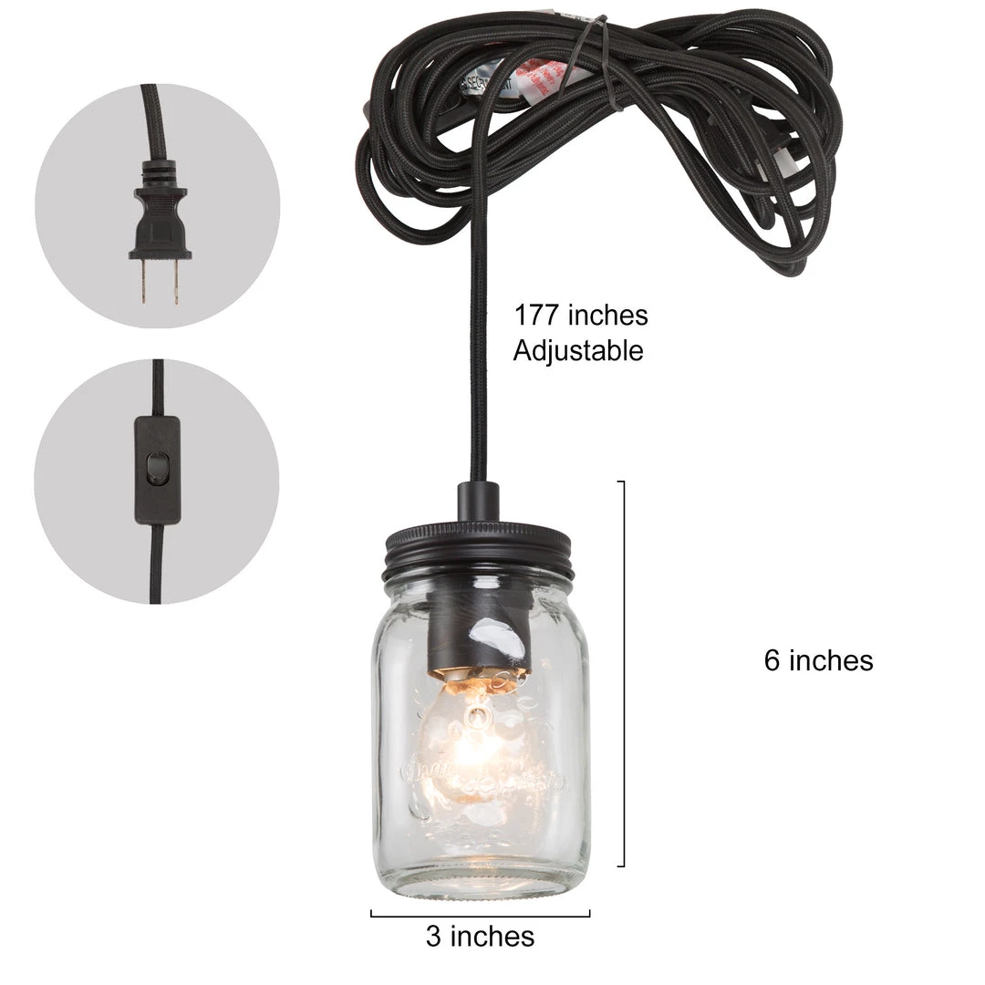 LNC Home- Mason Jar Simple Glass Pendant- 1 Light-Clearance Lighting 7 LNC Home- Mason Jar Simple Glass Pendant- 1 Light-Clearance Lighting