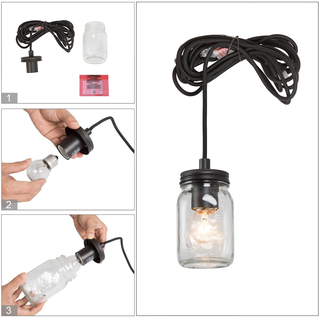 LNC Home- Mason Jar Simple Glass Pendant- 1 Light-Clearance Lighting 11 LNC Home- Mason Jar Simple Glass Pendant- 1 Light-Clearance Lighting