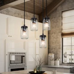 LNC Home- Mason Jar Simple Glass Pendant- 1 Light-Clearance Lighting