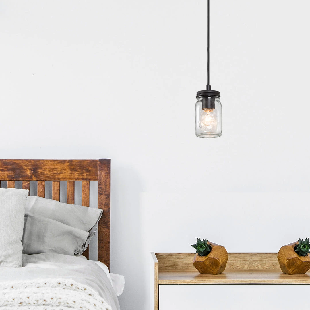 LNC Home- Mason Jar Simple Glass Pendant- 1 Light-Clearance Lighting 5 LNC Home- Mason Jar Simple Glass Pendant- 1 Light-Clearance Lighting