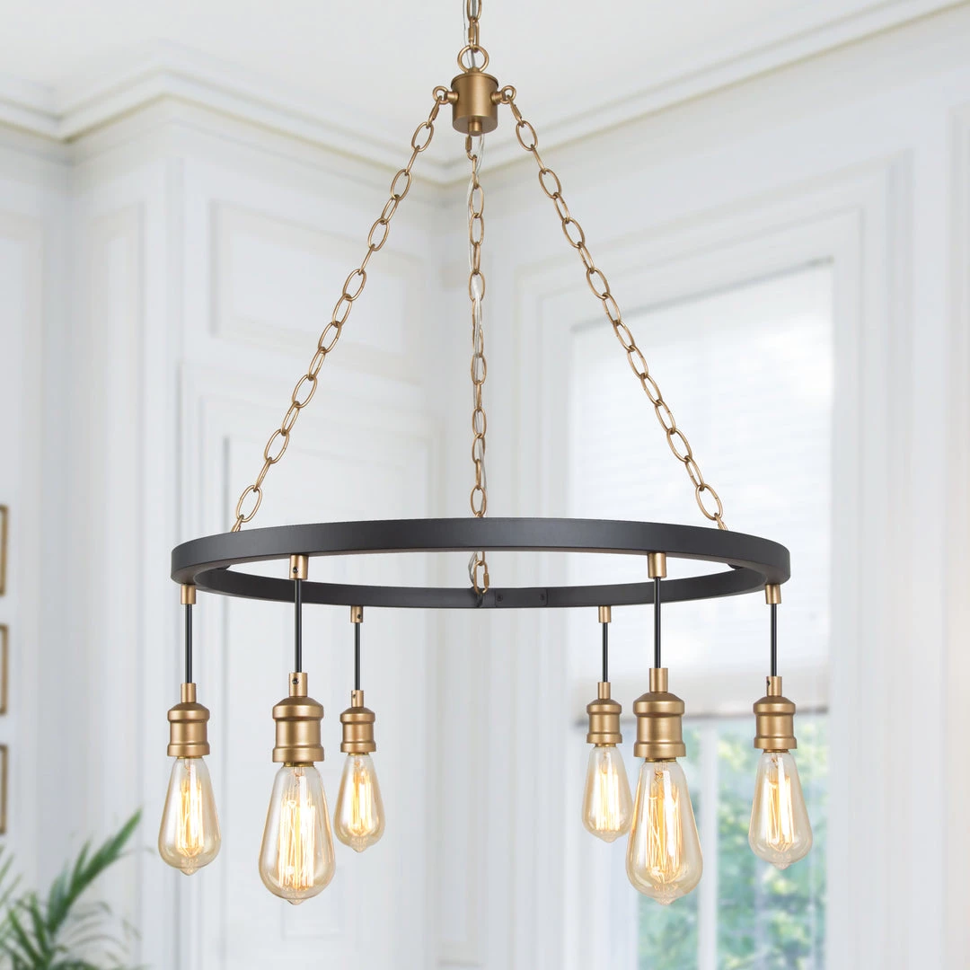 LNC- Modern Style Golden Wheel Chandelier- 6 Lights Hot Sale 3 LNC- Modern Style Golden Wheel Chandelier- 6 Lights Hot Sale