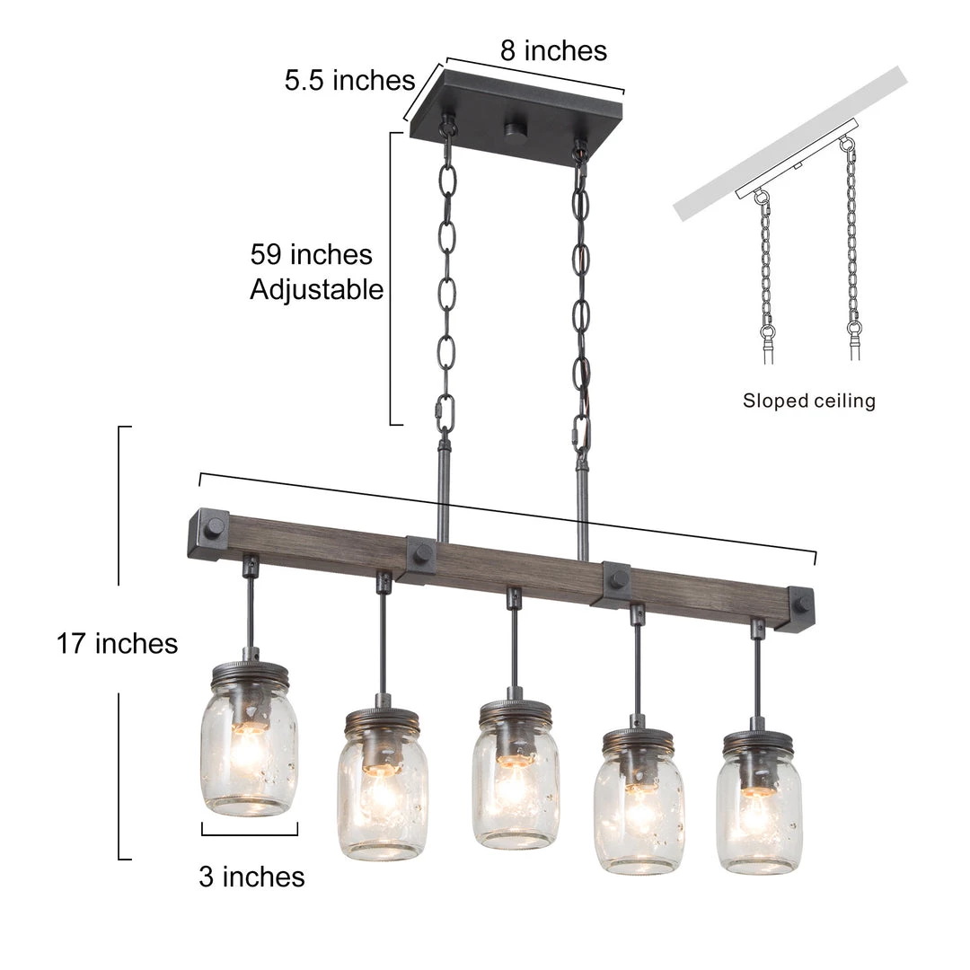 Hot Sale LNC- Mason Jar Linear Island Chandelier- 5 Lights 9 Hot Sale LNC- Mason Jar Linear Island Chandelier- 5 Lights