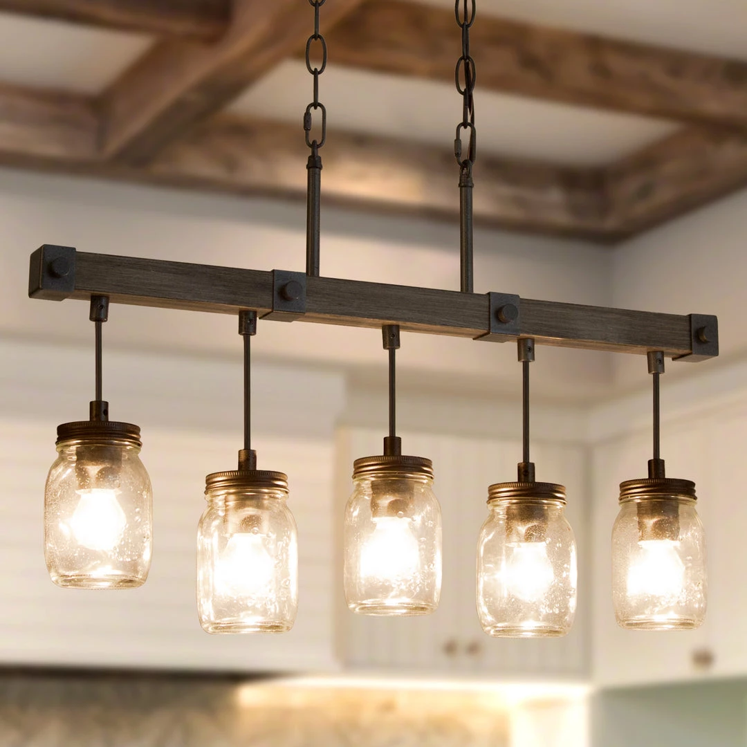 Hot Sale LNC- Mason Jar Linear Island Chandelier- 5 Lights 3 Hot Sale LNC- Mason Jar Linear Island Chandelier- 5 Lights