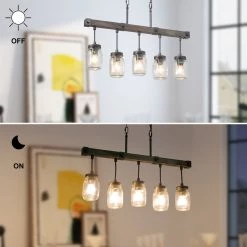 Hot Sale LNC- Mason Jar Linear Island Chandelier- 5 Lights 19 Hot Sale LNC- Mason Jar Linear Island Chandelier- 5 Lights