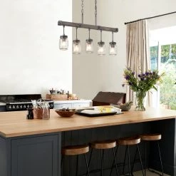 Hot Sale LNC- Mason Jar Linear Island Chandelier- 5 Lights 18 Hot Sale LNC- Mason Jar Linear Island Chandelier- 5 Lights