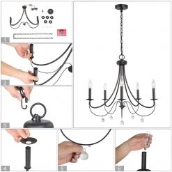 Modern Hot Sale LNC- Simple Black Metal Chandelier- 5 Lights