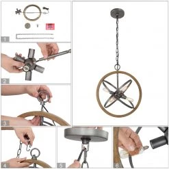 LNC Modern Farmhouse Geometric Wooden Globe Chandelier-6 Lights-Clearance Lighting