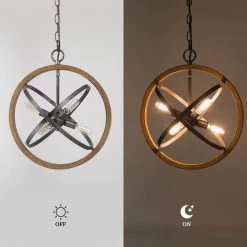 LNC Modern Farmhouse Geometric Wooden Globe Chandelier-6 Lights-Clearance Lighting