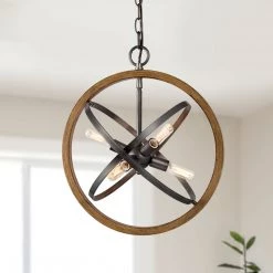 LNC Modern Farmhouse Geometric Wooden Globe Chandelier-6 Lights-Clearance Lighting