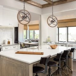 LNC Modern Farmhouse Geometric Wooden Globe Chandelier-6 Lights-Clearance Lighting