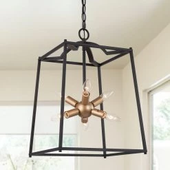 Uolfin Lighting LNC Home- Modern Farmhouse Square Black Chandelier - 6 Lights-Clearance