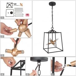 Uolfin Lighting LNC Home- Modern Farmhouse Square Black Chandelier - 6 Lights-Clearance