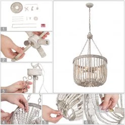 Uolfin LNC Large Draped Wood Bead Chandelier-4 Lights