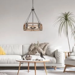 Google Hot Sale LNC Rustic Drum Kitchen Island Chandelier -5 Lights