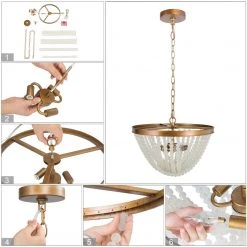 Uolfin LNC Home -Glass Bead Draped Chandelier - Modern & Glass-Clearance Lighting