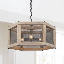 Uolfin Hot Sale LNC Rustic Wood Wire Mesh Chandelier-Clearance