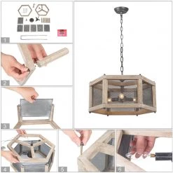 Uolfin Hot Sale LNC Rustic Wood Wire Mesh Chandelier-Clearance