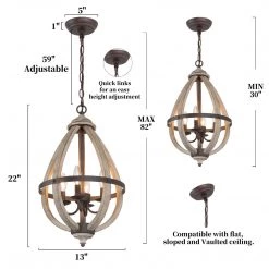 LNC Rustic Wood Cage Lantern-4 Lights Dining Room Lights