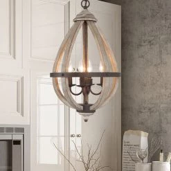 LNC HOME Sales 30 LNC Rustic Wood Cage Lantern-4 Lights Dining Room Lights
