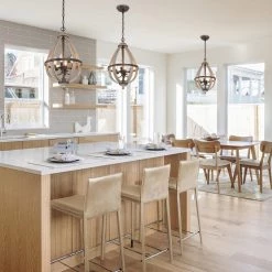 LNC Rustic Wood Cage Lantern-4 Lights Dining Room Lights