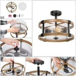 LNC Rustic Wood Semi-flush Ceiling Light 14 LNC Rustic Wood Semi-flush Ceiling Light