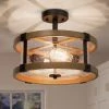 LNC Rustic Wood Semi-flush Ceiling Light