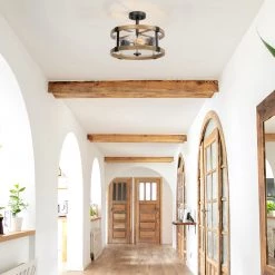 LNC Rustic Wood Semi-flush Ceiling Light