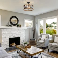 LNC Rustic Wood Semi-flush Ceiling Light 11 LNC Rustic Wood Semi-flush Ceiling Light