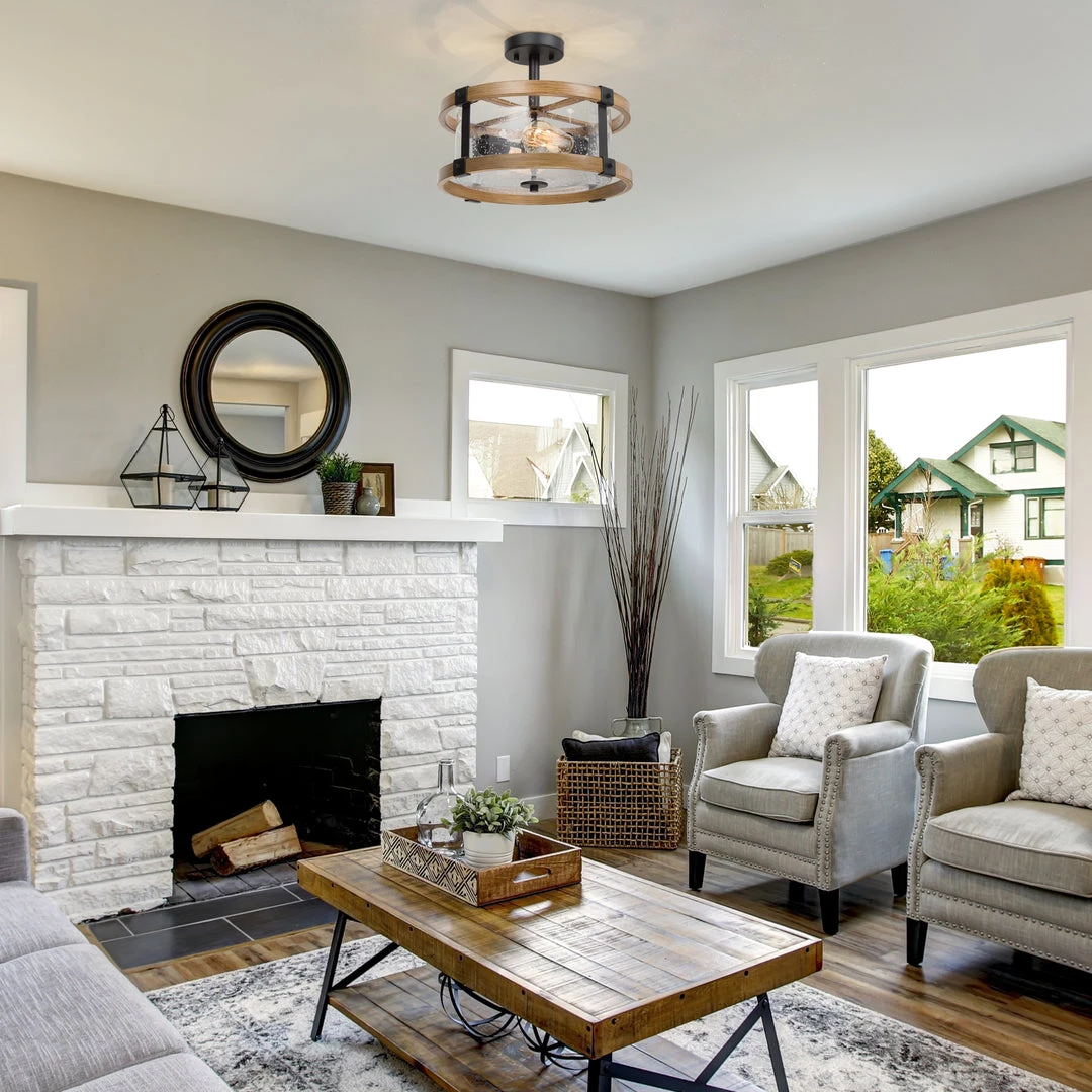 LNC Rustic Wood Semi-flush Ceiling Light 5 LNC Rustic Wood Semi-flush Ceiling Light