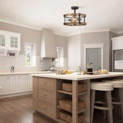 LNC Rustic Wood Semi-flush Ceiling Light 13 LNC Rustic Wood Semi-flush Ceiling Light