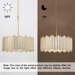 LNC Tifany Modern Brass Gold Drum Chandelier-4 Lights Lighting