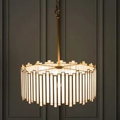 LNC Tifany Modern Brass Gold Drum Chandelier-4 Lights Lighting