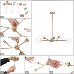 LNC Modern Glass Globe Chandelier-6 Lights Lighting