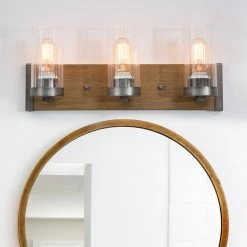 Hot Sale LNC Rustic Wood Retro Wall Sconce-3 Lights