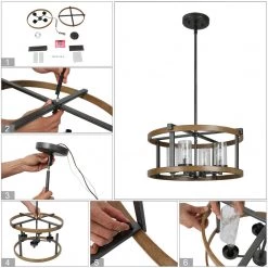 LNC Industrial Farmhouse Chandelier-4 Lights