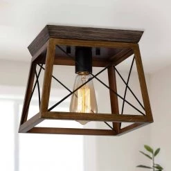 LNC Wooden Cage Flush Mount Light-Clearance Lighting