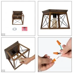 LNC Wooden Cage Flush Mount Light-Clearance Lighting