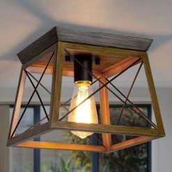 LNC Wooden Cage Flush Mount Light-Clearance Lighting