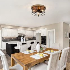 Lighting LNC Home-Metal Cross Frame Flush Mount - Rustic & Farmhouse-Clearance