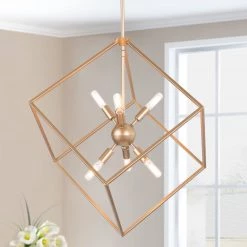 LNC- Rose Gold Cube Chandelier- Modern & Kitchen Island