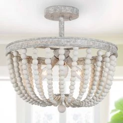 LNC-White Wood Beads Semi Flush Lights Hot Sale