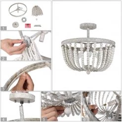 LNC-White Wood Beads Semi Flush Lights Hot Sale