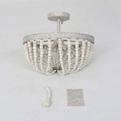 LNC-White Wood Beads Semi Flush Lights Hot Sale