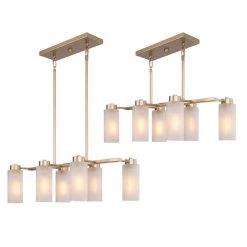 LNC Modern Gold Chandelier With Cylinder Glass Shades-6 Lights