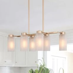LNC Modern Gold Chandelier With Cylinder Glass Shades-6 Lights