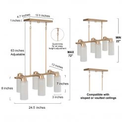 LNC Modern Gold Chandelier With Cylinder Glass Shades-6 Lights