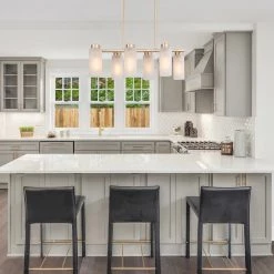 LNC Modern Gold Chandelier With Cylinder Glass Shades-6 Lights