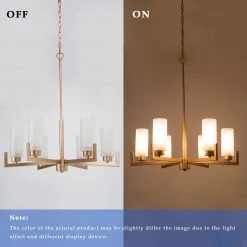 Modern LNC Gold Chandelier With Cylinder Glass Shades-6 Lights