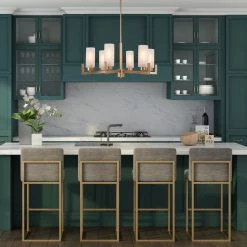 Modern LNC Gold Chandelier With Cylinder Glass Shades-6 Lights