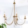 Hot Sale LNC Modern Gold Chandelier With Wooden Beads - 5 Lights